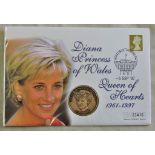 Great Britain P&N 1997 Diana Princess of Wales Queen of Hearts Medallion and stamp Memorial Card
