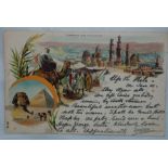 Egypt 1901 chromo postcard Tombeaux Des Mamelooks used 'Up the Nile' to London