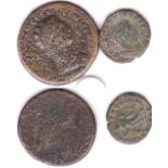 Roman - A worn pitted Sestertius of Domitian and a bronze Follis - House of Constantine - London