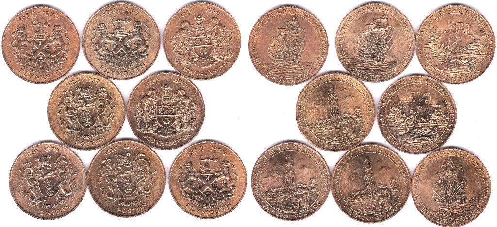 Medallions - 350th anniversary May Flower and Pilgrim Fathers - set of eight, crown size, Boston,