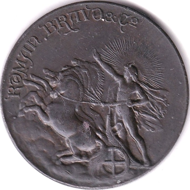 Argentina - Buenos Aires San Martin copper Token. Flag 'Remate'; obv Roman Bravo & Co, AEF, scarce. - Image 3 of 3