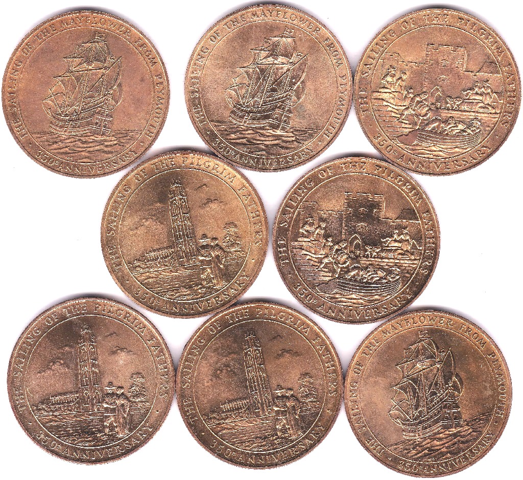 Medallions - 350th anniversary May Flower and Pilgrim Fathers - set of eight, crown size, Boston, - Image 3 of 3