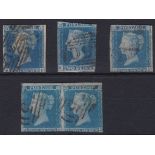 Great Britain 1841 2d blue, HC-HD pair, and three singles for plating (5)