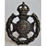 British WWI 19th ST. Pancras County of London cap badge, officers variant (Blackened brass, lugs)
