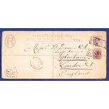 South Africa - Transvaal 1902 Reg cover to London SG 240, 246. Stamps cancelled Reg Block very