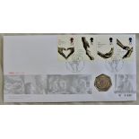 Great Britain P&N 1998 National Health Service 50th Anniversary 50 Pence Coin and Stamp set First