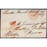 Great Britain - London - 1837 Free Front London-Dover, XXX Sunday date stamp in Red.