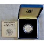 Great Britain 1986 £1 Silver Proof, Royal Mint case and certificate