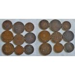 India (Native States) Copper coinage (9), Grade mostly VF.