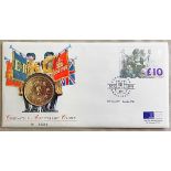 Great Britain 1993 P&N Coin and Stamp cover, with £5 coin and £10 Stamp FDC. Royal Mint 40th