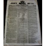 1821 (Sun Nov 18) JOHN BULL No 49. Superb with tax stamp