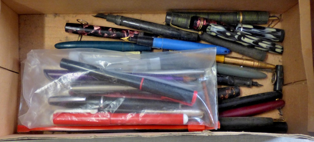 Box of old fountain pens-need of repair