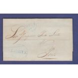 Portugal 1846 Pre Stamp Chaves – Porto Neat entire with Chaves & 25 in Blue Porto receiving in