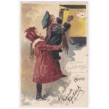 Austria 1904 Chromo New Year Card bt R. Maan - Children posting a card - a beautiful postcard.