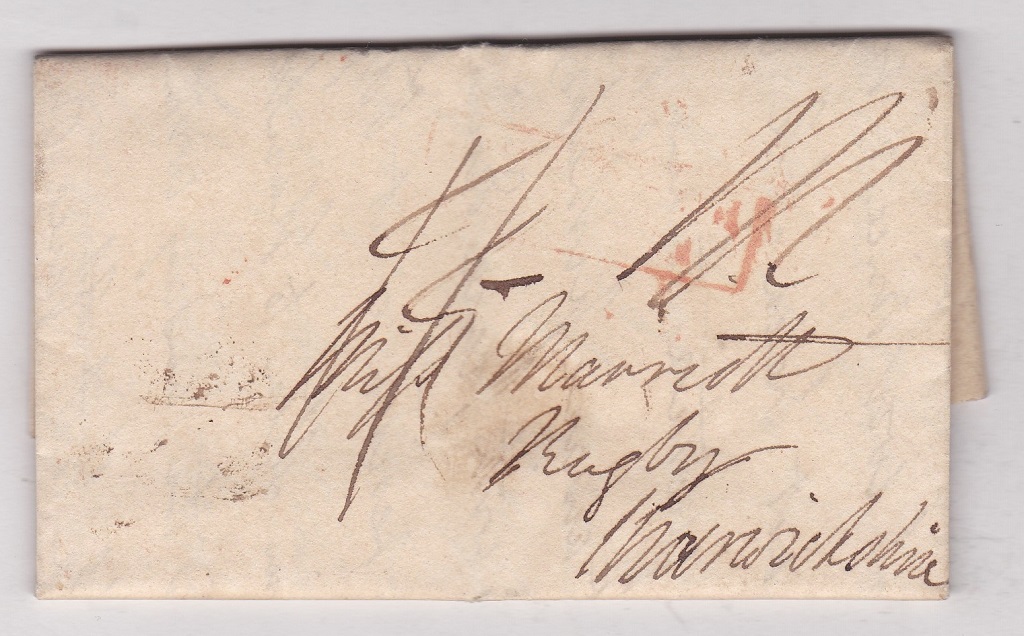 Devon 1819 El Exeter to Rugby with faint Exeter/ Penny Post boxed in red and circular Exeter 176