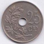 Belgium 1913 25 Centimes, Belgie, KM 69, AUNC, Scarce