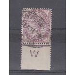 Great Britain 1881 1d lilac, control marginal 'W', fine used.