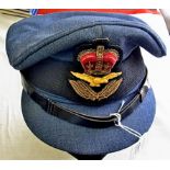 RAF Officers 1960s Service Dress Peaked cap, complete with QEc Cap badge, Size 7. Leather sweat band