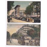 France/Paris - Two early colour cards - Boulevard Saint Michel with LES HALLES TRAM and a good