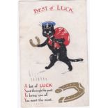 Humour Black Cat Luck Card, dressed as a postman,1935