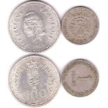 New Hebrides 1966 100 Francs, silver, KM 1, BUNC, St. Thomas & Prince Island 1939 Escudo, KM 4, VF