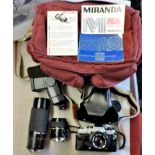 Olympus OM10 Camera with original lens plus two Miranda telephoto lenses OM86052120 and OM9696404342