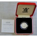 Great Britain 1996 £1 Silver Proof £1 Silver Proof Piedfort, Low Mintage. Royal Mint box and