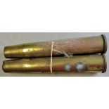 British WWII 40mm Shell casings, 1943 and 45 dates with excellent stampings on the bottom and