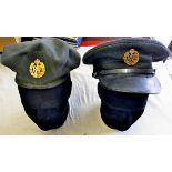 RAF Airman's Peaked Cap and Beret, probably 1950. Kc Brass Cap badge, plastic chin strap, black