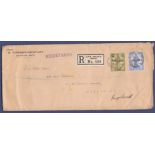 Malta 1926 env. Registered Valletta to UK with 2 ½ d + 3d ‘Postage’ overprints