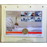 Great Britain 2008 - Safety at sea, sea with Isle of Man crown coin, mercury first day cover