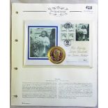 Great Britain 1997 Diamond Jubilee King George VI with 1937 Coronation stamp and 5 crowns coin