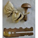 RAF 1950's Uniform repair sewing kit including a button polisher, sewing bag and a darning mushroom.