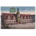 Germany 1923 Leipzig - Altes Rathaus Mit Siegesdenkmal - early colour view, 30pf 1921 adhesive;