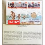 Great Britain P&N 1994 'D' Day 50th Anniversary 50 Pence Coin and Stamp set, First Day Cover