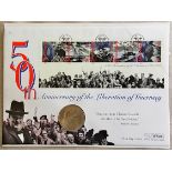 1995-Victory in Europe VE Day, 50th Anniversary £5, Isle of Man coin and stamp set, First day cover