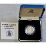 Great Britain 1988 £1 Silver Proof, Royal Mint case and certificate