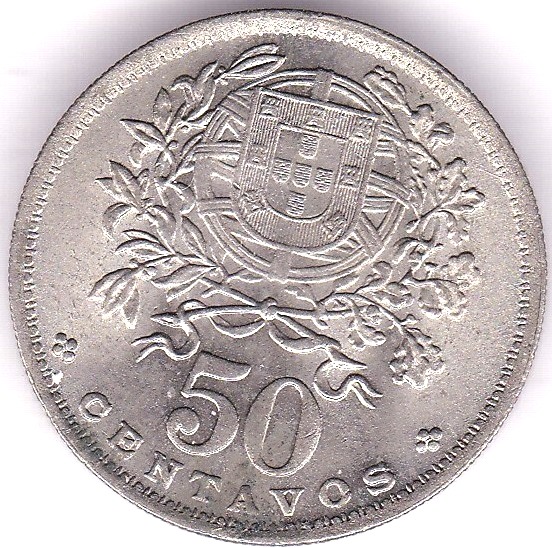 Portugal 1947 50 Centavos, KM 577, ABUNC, small carbon spot on obverse - Image 2 of 3