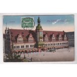 Germany 1923 Leipzig - Altes Rathaus Mit Siegesdenkmal - early colour view, 30pf 1921 adhesive;