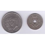 Belgium 1930 10 Francs, KM 100, GEF/AUNC, Scarce in this grade and Belgium 1908 25 Centimes, Belgie,
