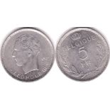 Belgium 1937 5 Francs, BELGIQUE, AUNC, Scarce