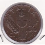 Italy 1937R 10 Centesimi, KM74, AUNC