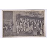 Norfolk Heacham Crisp/Family Butcher RP Shop Front, Meat and Poultry hanging, propieter proudly
