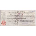 Cheques 1884 London & South Western Bank Ltd - Liverpool Branch, used, Two Shillings duty stamp. (