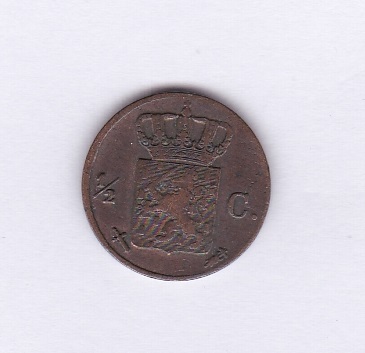 Netherlands 1846 1/2 Cent, GVF, KM68, low mintage