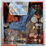 Biscuit Tin of English Coinage - few foreign