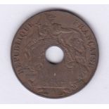 French Indo-china 1909A Cent, Km 12.1, AUNC lustre, dark toned, scarce