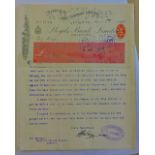 Cycling - 1908 Singer and Company Ltd. 1908 Letter and firms cheque. Scarce.