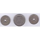 Belgium 1909 25 Centimes, Belgique, KM 62, GVF+, 1913 25 Centimes, Belgie, KM 69, AUNC, Scarce and