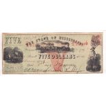 1862 State of Mississippi Five Dollars, black on light green, PS3185, steam Train at centre, farms